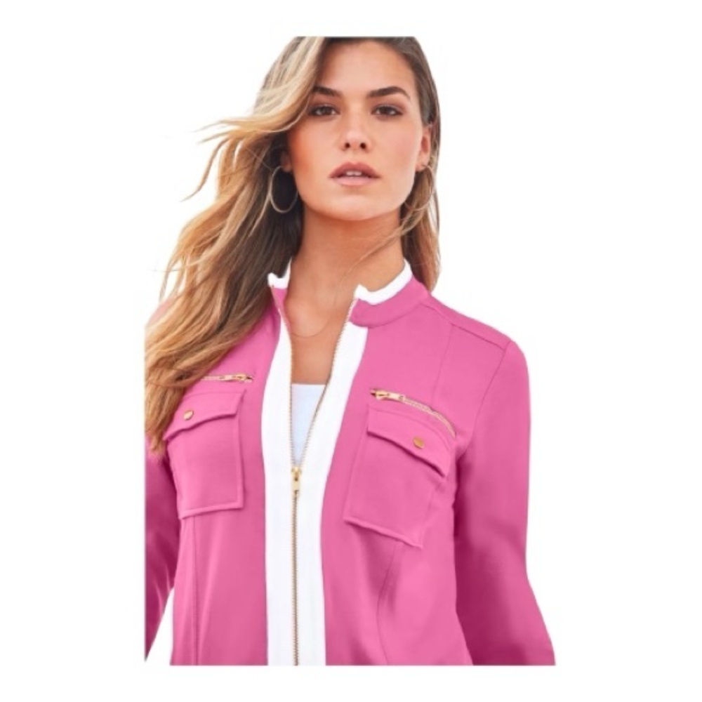 Roaman's Pink Utility Jacket with Gold Details Just Lovely and Ladylike